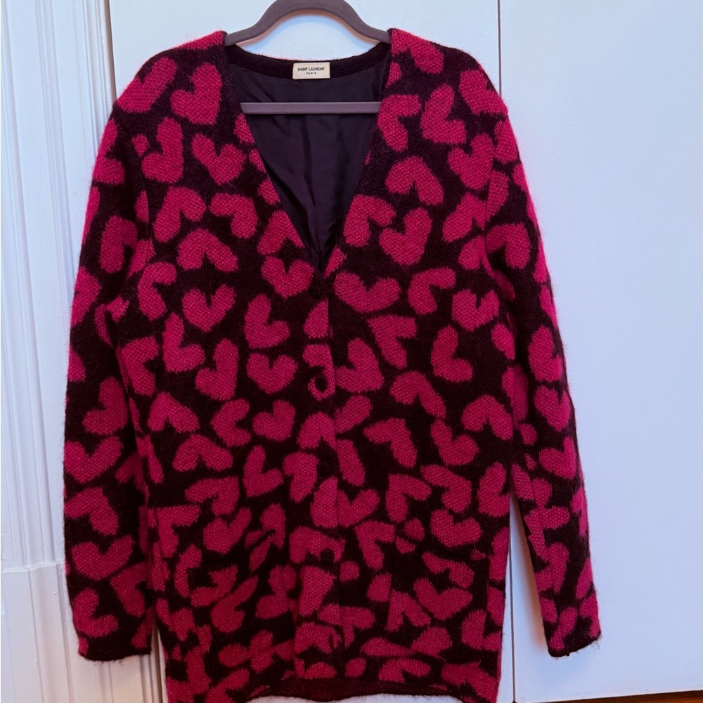 Saint Laurent Black and Pink Heart Cardigan Sweater